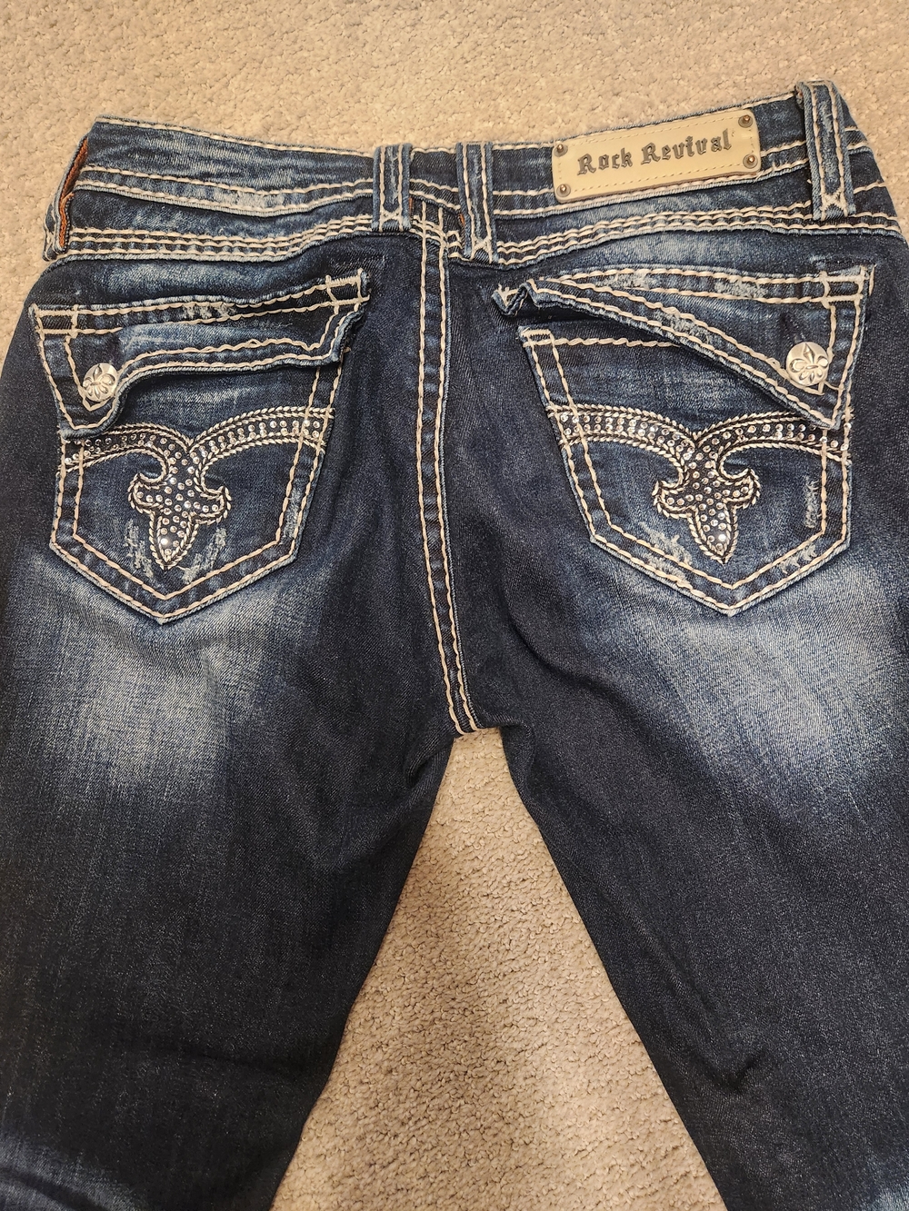 Rock Revival Dark Blue Distressed Ankle Jeans